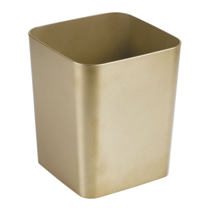 mDesign Square Shatter-Resistant Plastic Small Trash Can Wastebasket, Garbage Container Bin for Bathrooms, Powder Rooms, Kitchens, Home Offices - Soft Brass Finish - Image 5