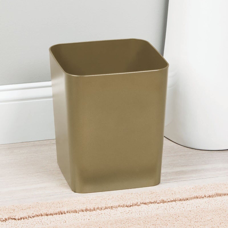 mDesign Square Shatter-Resistant Plastic Small Trash Can Wastebasket, Garbage Container Bin for Bathrooms, Powder Rooms, Kitchens, Home Offices - Soft Brass Finish - Image 3