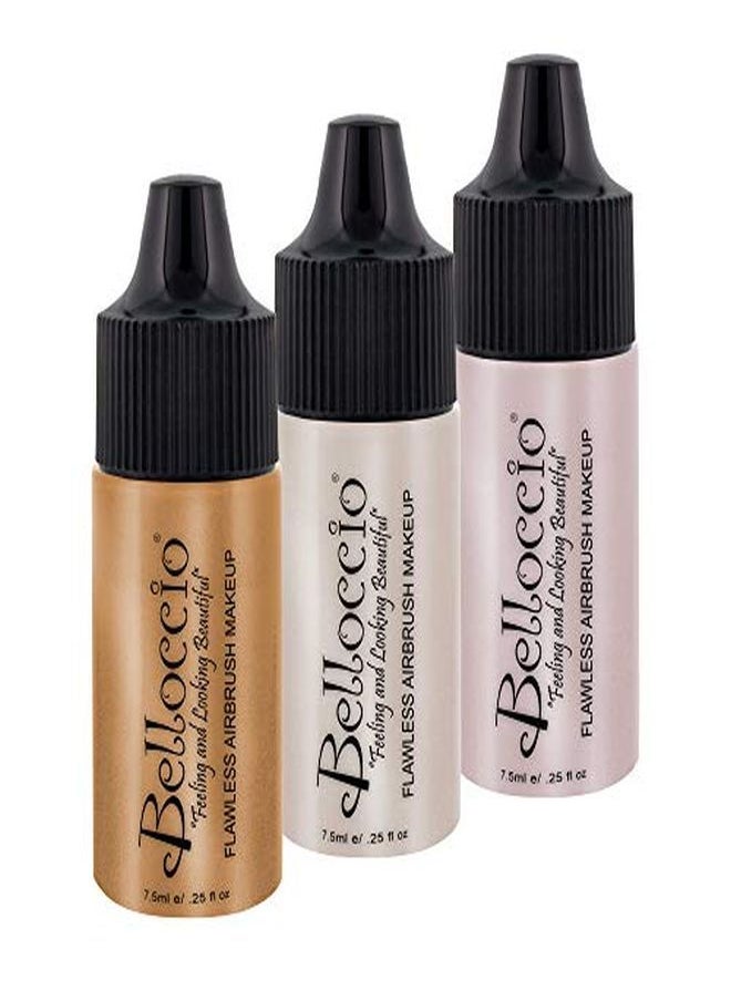 Belloccio S Professional Flawless Airbrush Makeup Shimmer Shade Set (Trio Set) In 1/4 Oz. Bottles (New Formula)  - Image 1