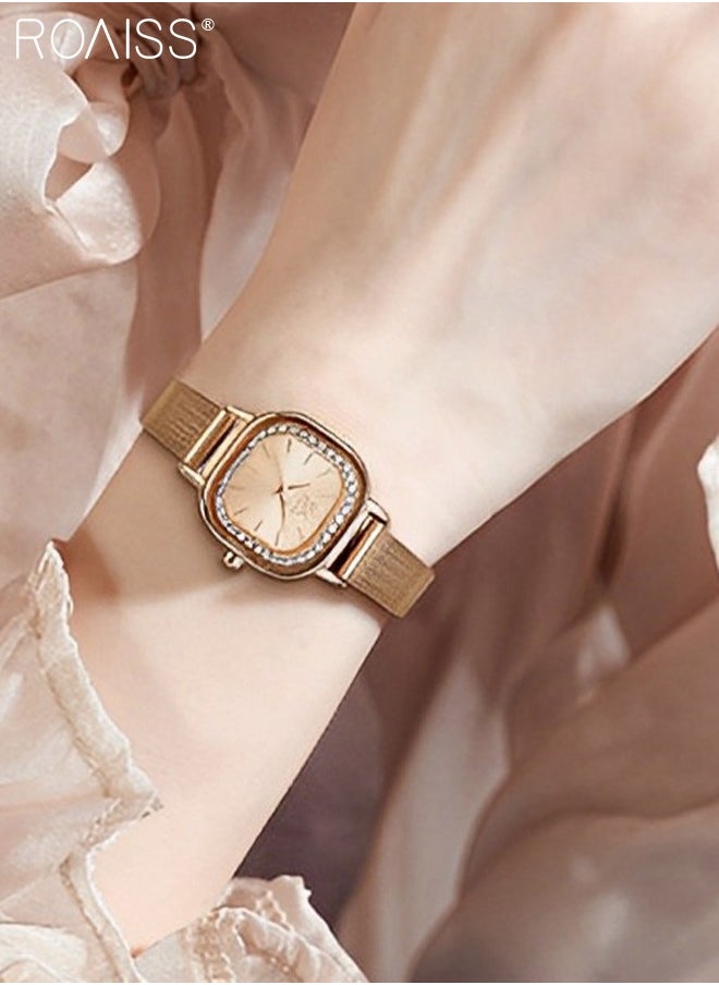 roaiss - Women's Mesh Strap Quartz Watch, Analog Display Small Square Dial Watch with Rhinestones Decoration, Waterproof Elegant Watch as Gift for Women - Image 1