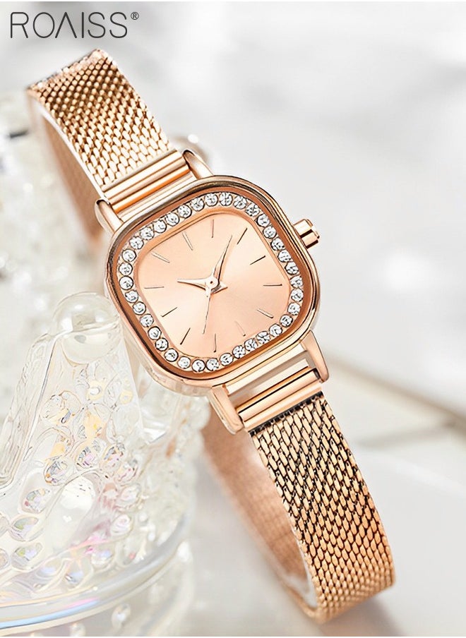 roaiss - Women's Mesh Strap Quartz Watch, Analog Display Small Square Dial Watch with Rhinestones Decoration, Waterproof Elegant Watch as Gift for Women - Image 1