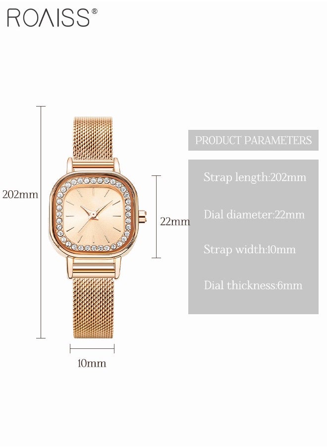 roaiss - Women's Mesh Strap Quartz Watch, Analog Display Small Square Dial Watch with Rhinestones Decoration, Waterproof Elegant Watch as Gift for Women - Image 1