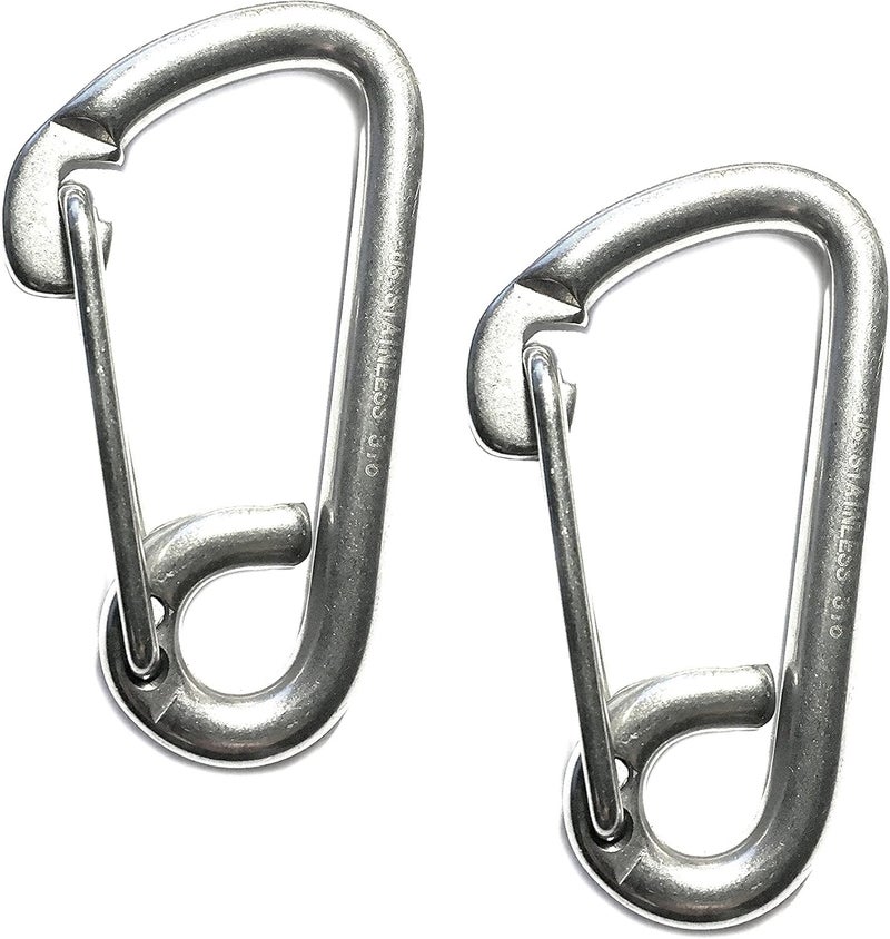 US Stainless 2 Pieces Stainless Steel 316 Spring Hook Carabiner 5/16" (8mm) Marine Grade Safety Clip - Image 1