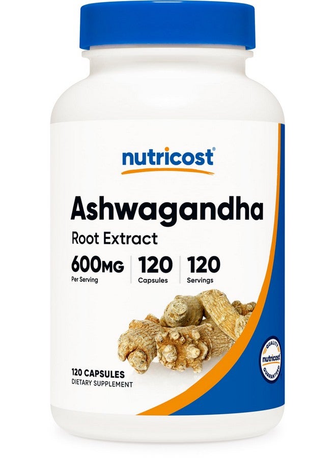 مكمل عشبي من Nutricost Ashwagandha بتركيز 600 ملجم، 120 كبسولة - نباتي، غير معدّل وراثيًا، خالٍ من الجلوتين، جذر أشواغاندا