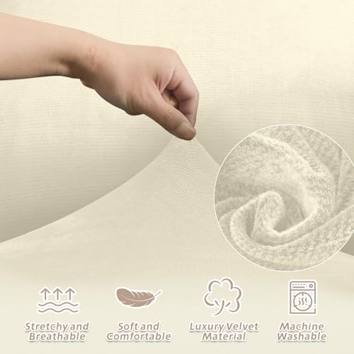 Arfntevss Sectional Recliner Couch Covers Velvet Corner Sectional Sofa Cover for Reclining Couch Stretch Soft L Shape Recliner Slipcover Thick U Shaped Washable Protector (5 Seat Cover, Beige) - Image 5