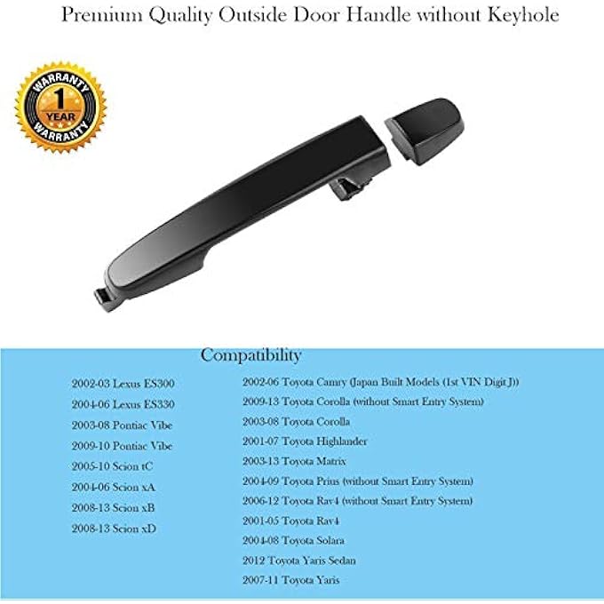 ريحني مقبض باب خلفي خارجي من كوبارت للسائق متوافق مع كامري 20032013 كورولا مات 20032008 ريكس موديلات 2002 2003 2004 2005 2006 بدون فتحة مفتاح - Image 3