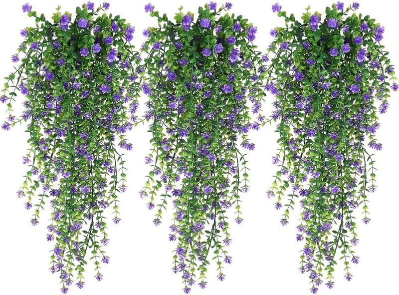 VRB Dec 2 Pcs Artificial Dry Baby's Breath Greenery Hanging Plants Vines Fake Ivy Hanging Flowers Vine Wall Hanging for Home Decor,Wall,Balcony Decoration. (4, Lavender Euclyptus Fern Hanging) - Image 5