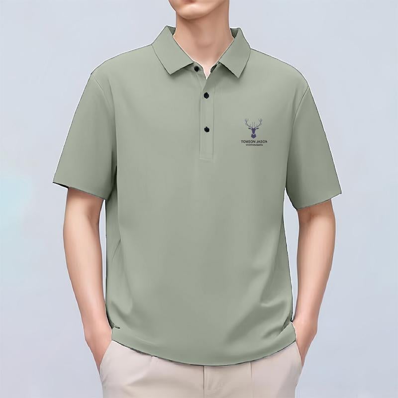 [Selection] Quality Mens Polo Shirt Mens Short-sleeved New T-shirt Ice Silk Top Business Breathable T-shirt Antler green [butterfly polo shirt]
