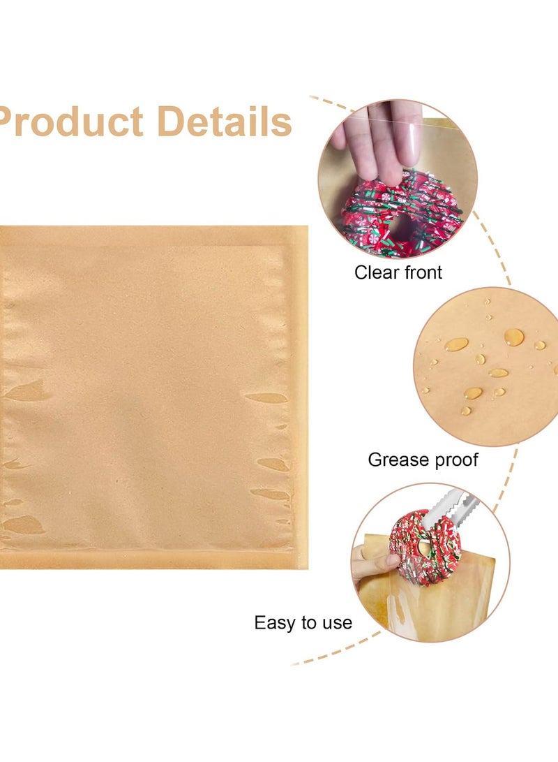 Oasisgalore 100-Pack 7x7.5 Inches Heat Sealable Cookie Bags with Window, Brown Kraft Paper, Greaseproof  - Image 3
