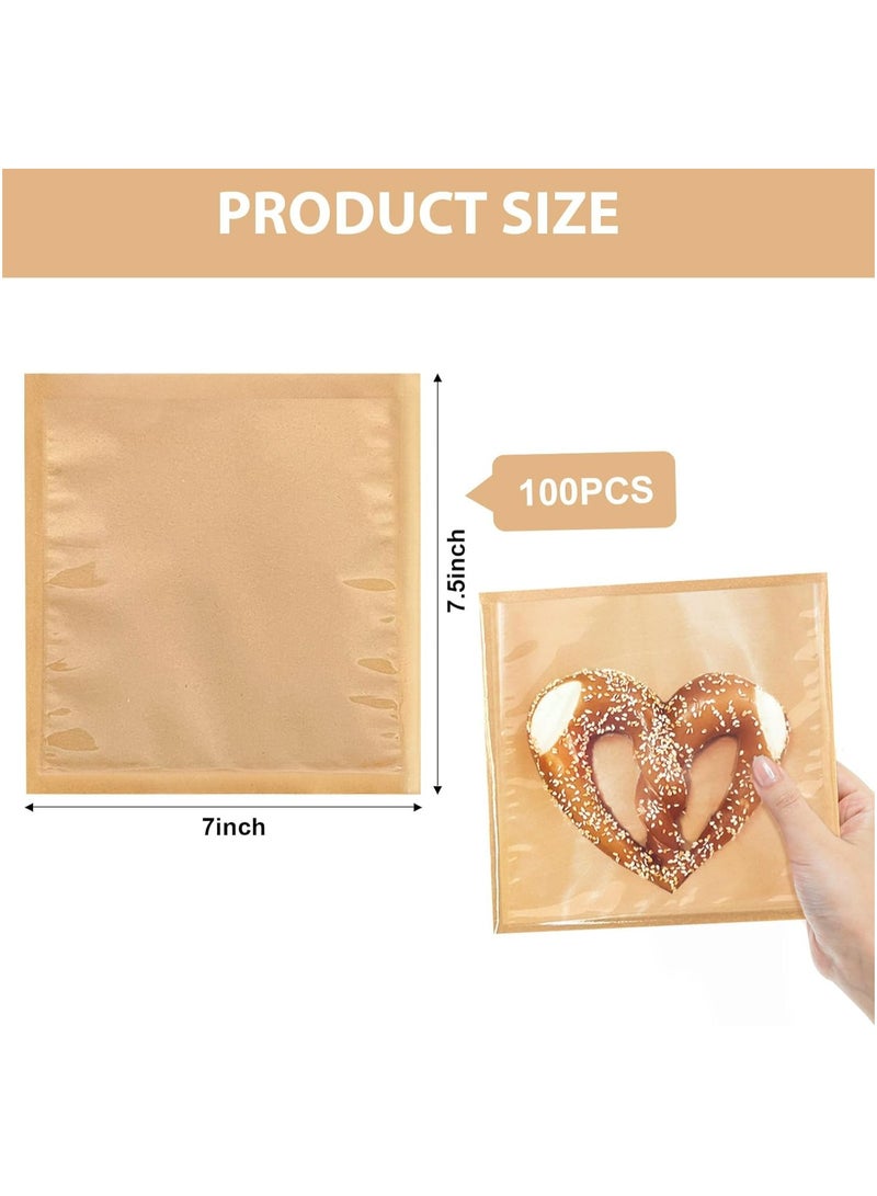 Oasisgalore 100-Pack 7x7.5 Inches Heat Sealable Cookie Bags with Window, Brown Kraft Paper, Greaseproof  - Image 2