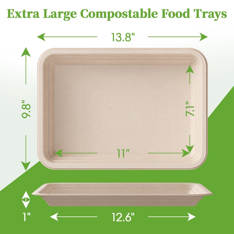 ECOLipak 100 Pack 14 Inch Disposable Food Crawfish Trays  Compostable Large Paper Plates  Disposable Thanksgiving Trays for Serving Food  Turkey  BBQ  Seafood Boil Party Supplies(Nature) - Image 3