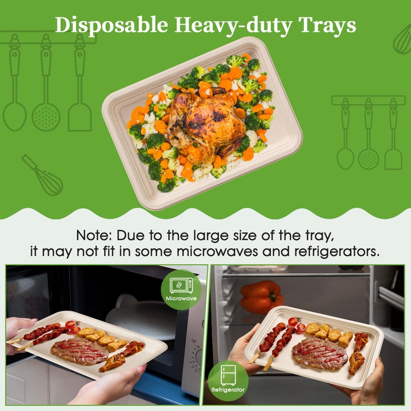 ECOLipak 100 Pack 14 Inch Disposable Food Crawfish Trays  Compostable Large Paper Plates  Disposable Thanksgiving Trays for Serving Food  Turkey  BBQ  Seafood Boil Party Supplies(Nature) - Image 4