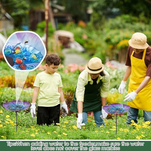 Tandefio محطة سقي النحل الزاهية بتصميم الزهور مع وعاء طيور معدني مع 30 كرة زجاجية ملونة - Image 2