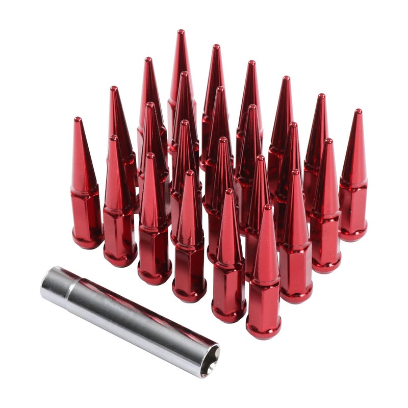 جديد JDMSPEED مسامير العجلات المدببة 24 قطعة مع مفتاح 1 أحمر 14x15 45 طويل 6 لوج 14mmx15 بديل لمركبات GMC شيفروليه فورد