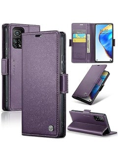 ماركة غير محددة حافظة محمية بتقنية RFID لهاتف Xiaomi 10T 5G \/ Xiaomi 10T Pro 5G، جلد متين، حامل بطاقات قابل للطي، إغلاق مغناطيسي، مقاومة للصدمات، قلب الحافظة (بنفسجي)  - Image 1