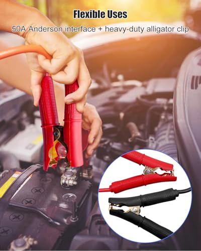 BOQNZN 50A Anderson Connector with 10AWG Battery Alligator Clip 600V Cable Towing Winch Quick Connect Plug 1m328ft Battery Clamps Cable for Car Forklift Golf Cart Battery Charging - Image 3