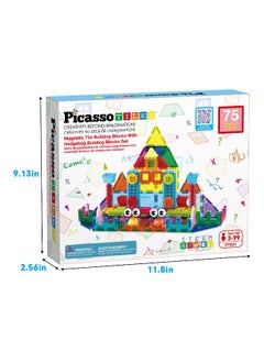 PicassoTiles PicassoTiles Magnetic Tiles and Soft Hedgehog Building Block Set (75 Pieces)  - Image 1