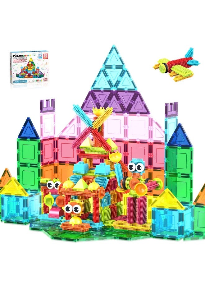 PicassoTiles - PicassoTiles Magnetic Tiles and Soft Hedgehog Building Block Set (75 Pieces) - Image 1