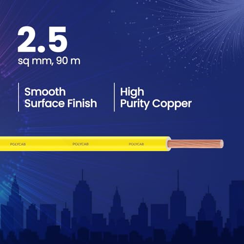 Polycab Suprema 2.5 sqmm Electron beam technology housewire|2.505C heat withstand capacity| No melt-No drip PVC insulation| 60 years product life|85% higher current carrying capacity|90M coil【Yellow】 - Image 2