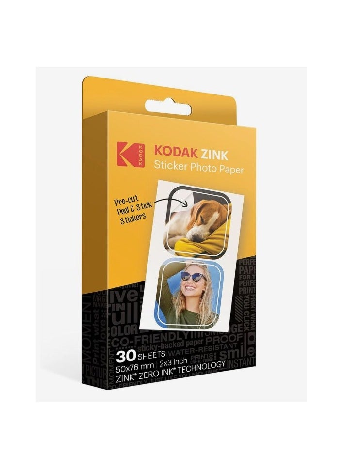 Kodak Kodak 2 x 3 inch Premium Zink Pre-Cut Sticker Photo Paper Sheets (30 Pack)  - Image 1