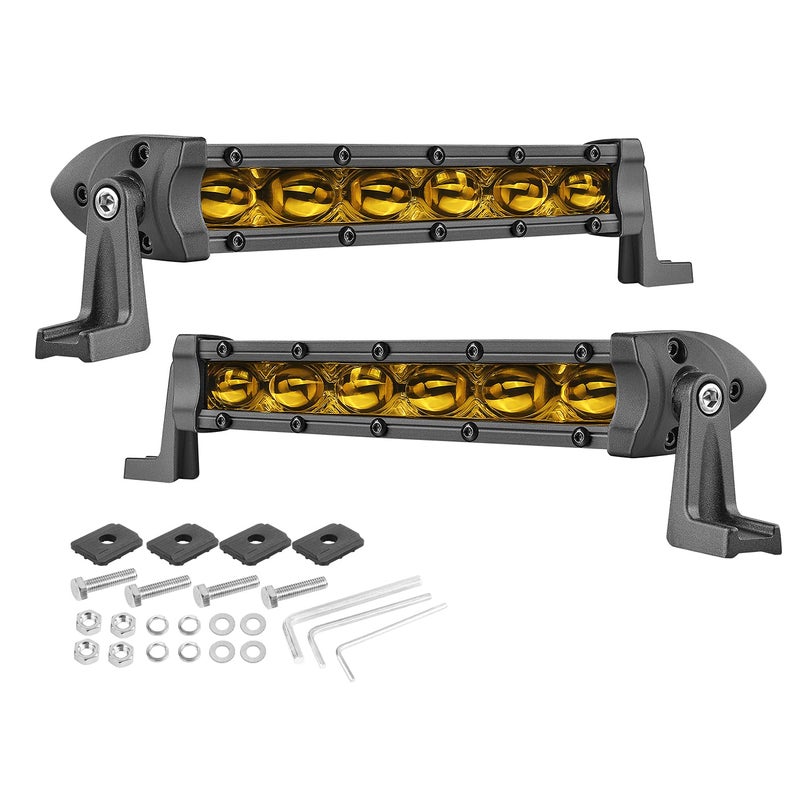 AKD Part 7 Inch Amber LED Light Bars 36W Spot Slim Single Row LED Light Pods Offroad Driving Lights Amber Fog Lights Chase Light 2Pcs for Trucks Pickup SUV UTV ATV Dirt Bike Snowmobile