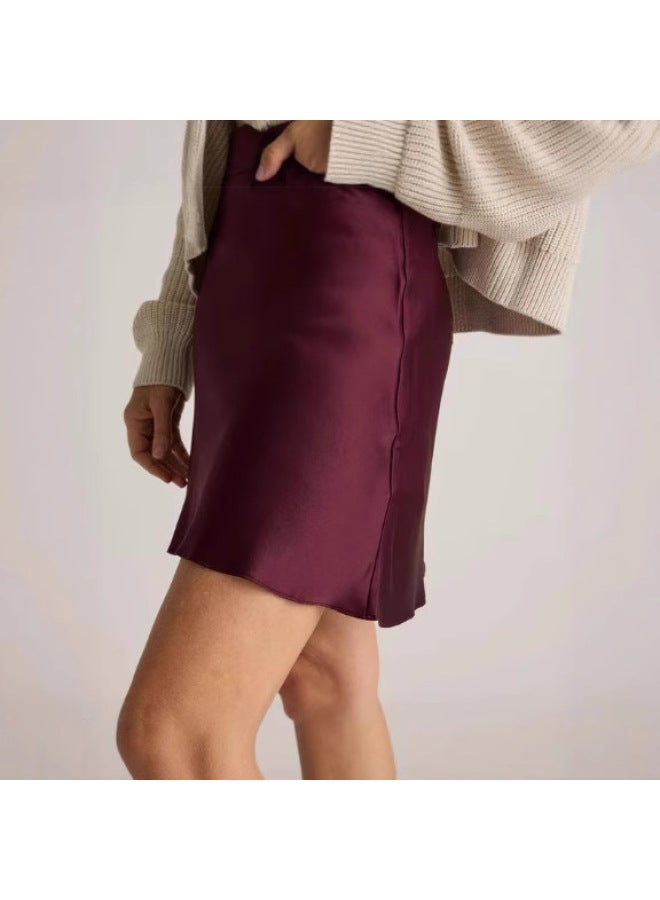 Triacetate Double-sided Satin High-end Heavy A-line Skirt Women's Spring And Summer Silk Skirt High-waisted Short Skirt