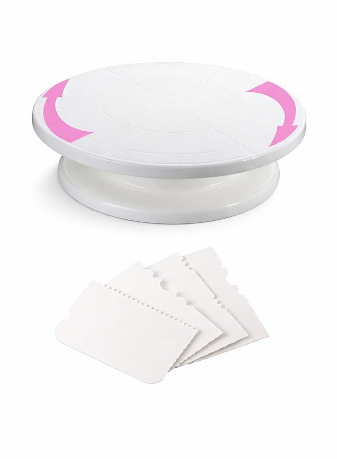 BlizzCart Rotating Cake Decorating Turntable Stand, White, 28cm Diameter, 7cm Height, 4 Pieces Scraper Set - Image 1