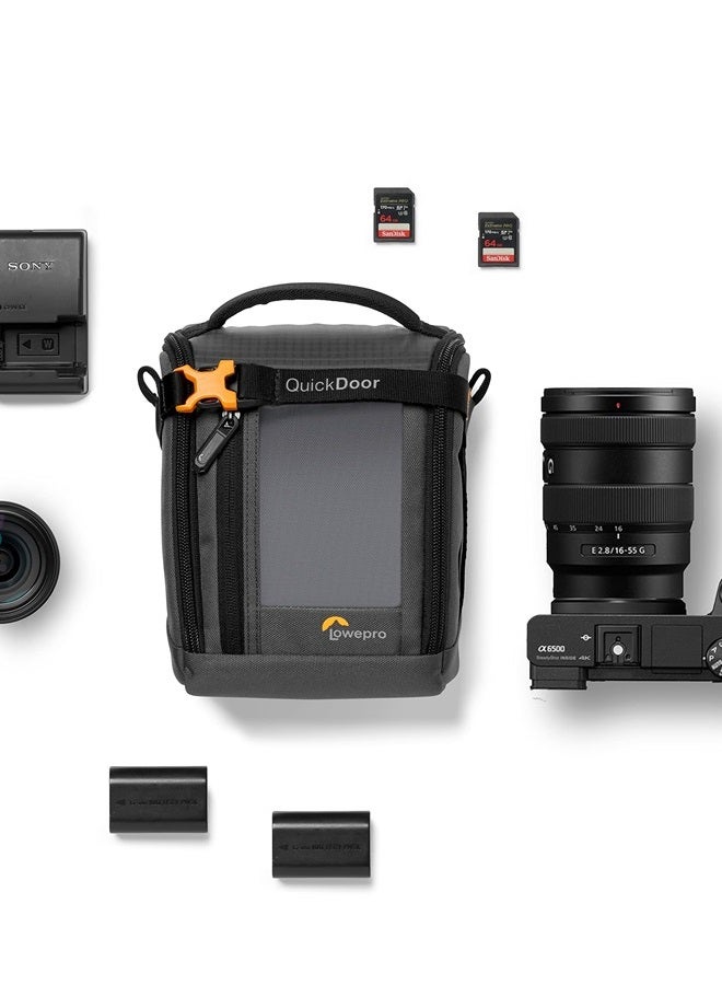 Lowepro GearUp Creator Box Medium II, Mirrorless and DSLR Camera Bag, Camera Case with QuickDoor Access, Made with Recycled Fabric, Orange Padded Interior Dividers, Grey - Image 3