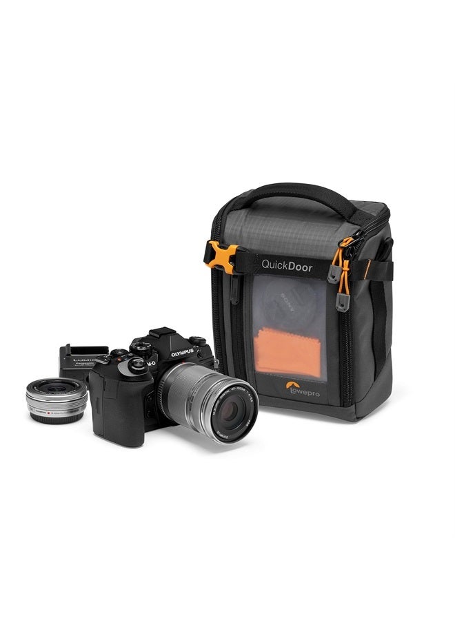 Lowepro GearUp Creator Box Medium II, Mirrorless and DSLR Camera Bag, Camera Case with QuickDoor Access, Made with Recycled Fabric, Orange Padded Interior Dividers, Grey - Image 4