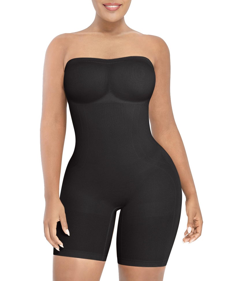 SHAPELLX Shapewear Bodysuits for Women Tummy Control Butt Lifter Seamless Body Shaper Removable Strap Soft Bodysuit (Black,M-L) - Image 1