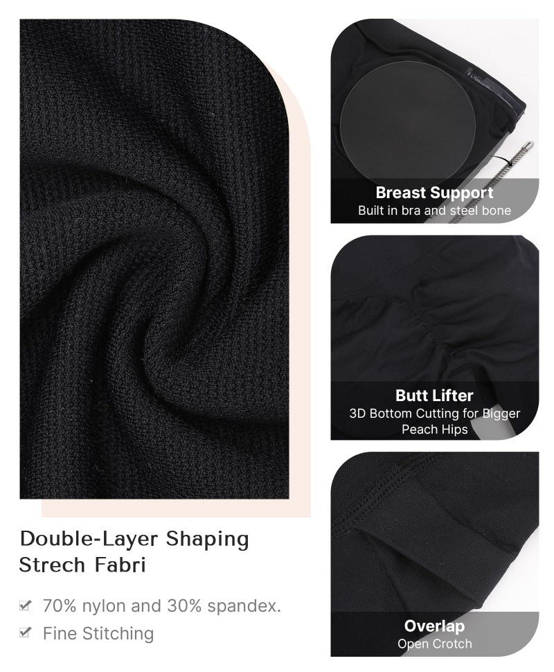 SHAPELLX Shapewear Bodysuits for Women Tummy Control Butt Lifter Seamless Body Shaper Removable Strap Soft Bodysuit (Black,M-L) - Image 5