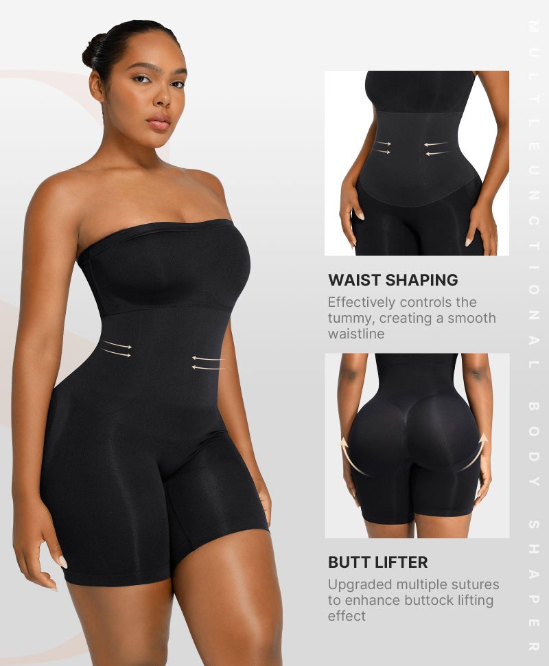 SHAPELLX Shapewear Bodysuits for Women Tummy Control Butt Lifter Seamless Body Shaper Removable Strap Soft Bodysuit (Black,M-L) - Image 4