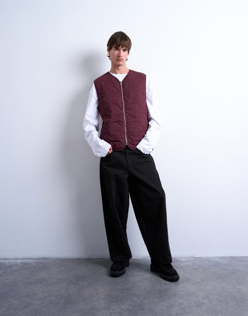 TOPMAN Square Quilted Gilet In Burgundy - Image 5