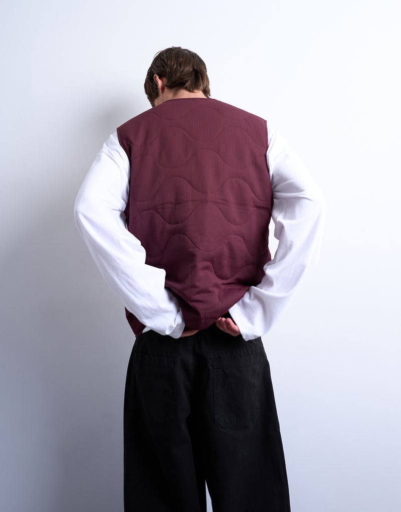 TOPMAN Square Quilted Gilet In Burgundy - Image 2