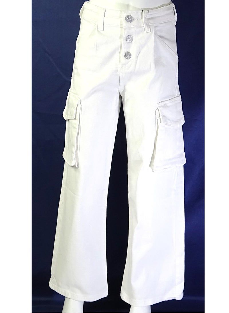 SHELTER "Girls' pants with a buttoned waistband, multiple pockets, and solid colors from the Shelter collection 23022." - Image 2