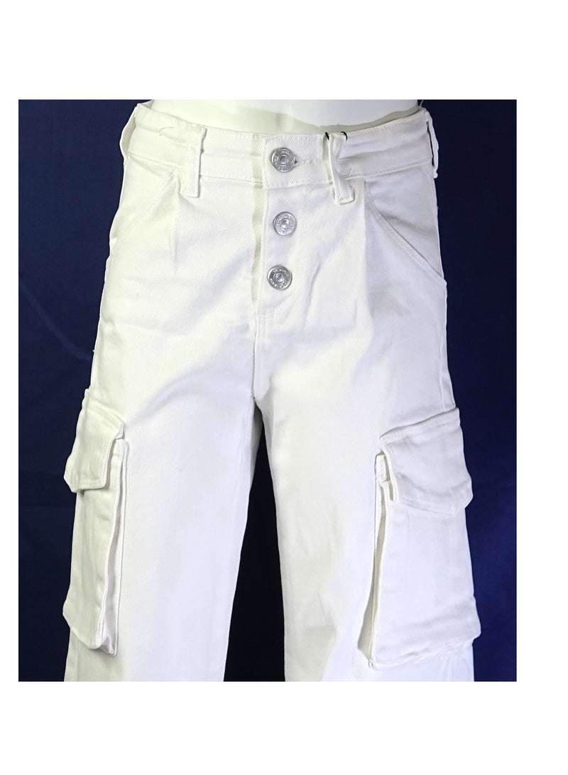 SHELTER "Girls' pants with a buttoned waistband, multiple pockets, and solid colors from the Shelter collection 23022." - Image 3