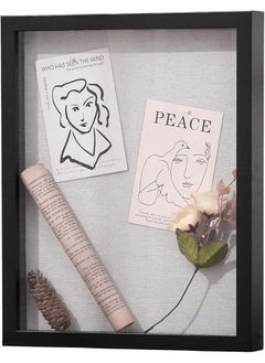 erorex 8X10 Shadow Box Picture Frame With Linen Board Deep Wood And Glass Display Case Ready To Hang Memory Box Baby Sports Memorabilia Pins Awards Medals Wedding Tickets And Photos Black  - Image 1