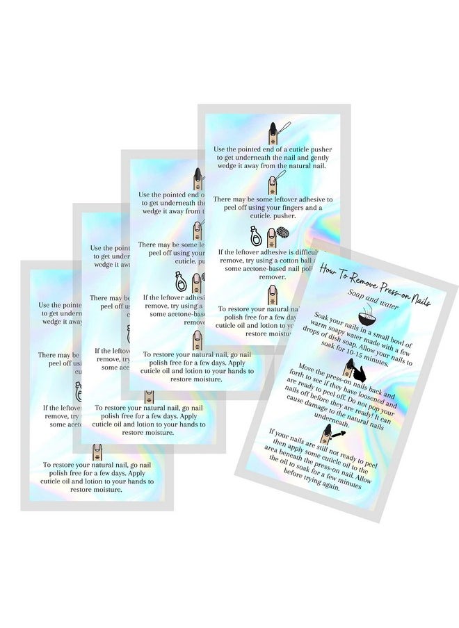 Boutique Marketing LLC Press-On Nail Removal Instructions Cards | 50 Pack | 2X3.5" Inch Business Card Size | Diy Press-On Nail Kit | Soap & Water Removal Non-Reflective Matte Rainbow Holographic Look Design  - Image 5