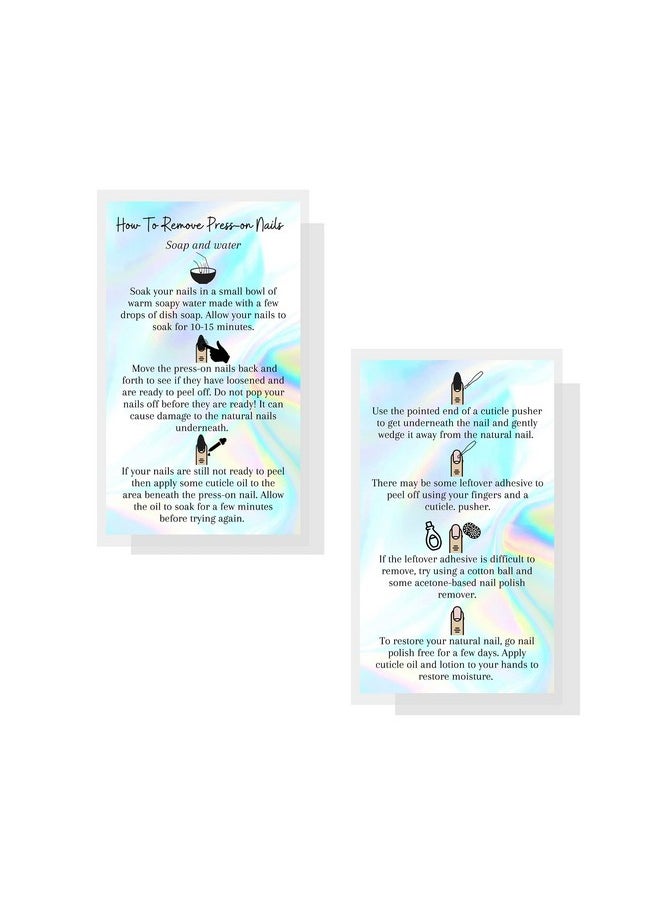 Boutique Marketing LLC Press-On Nail Removal Instructions Cards | 50 Pack | 2X3.5" Inch Business Card Size | Diy Press-On Nail Kit | Soap & Water Removal Non-Reflective Matte Rainbow Holographic Look Design  - Image 2