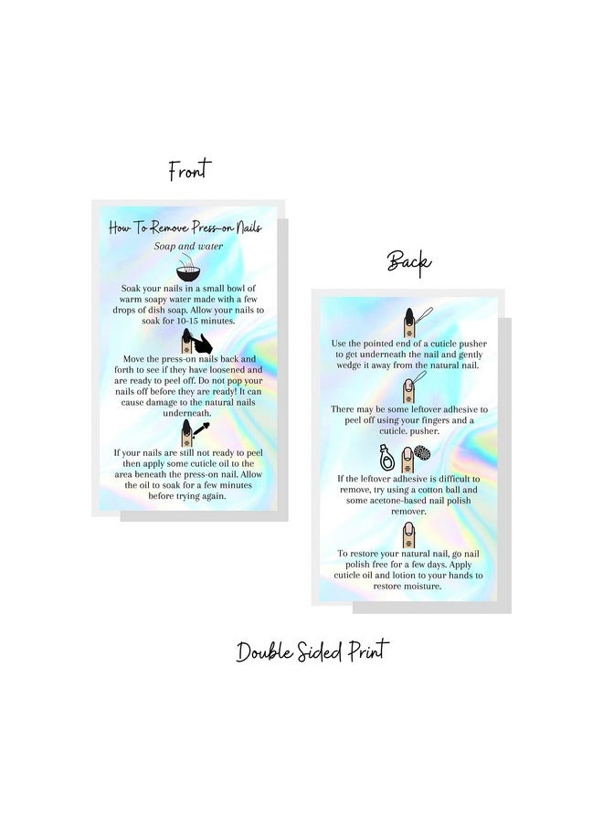 Boutique Marketing LLC Press-On Nail Removal Instructions Cards | 50 Pack | 2X3.5" Inch Business Card Size | Diy Press-On Nail Kit | Soap & Water Removal Non-Reflective Matte Rainbow Holographic Look Design  - Image 4