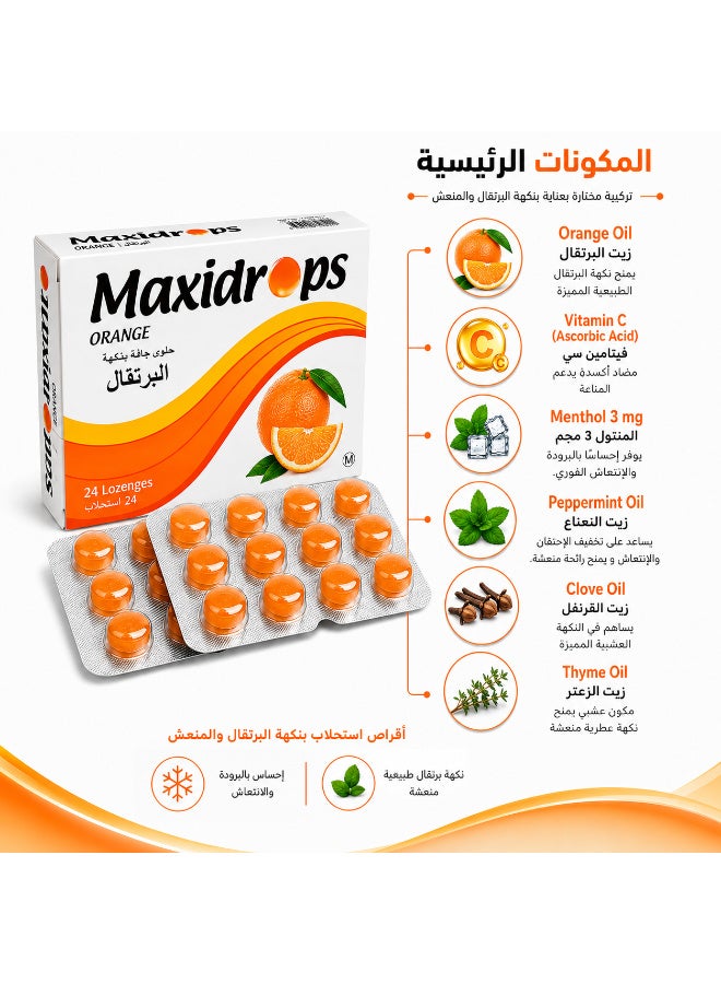 Maxidrops Orange Lozenges, 24 Lozenges | Vitamin C, Menthol, Orange Oil, Peppermint Oil, Clove Oil & Thyme Oil | Refreshing Sensation for the Throat - Image 4