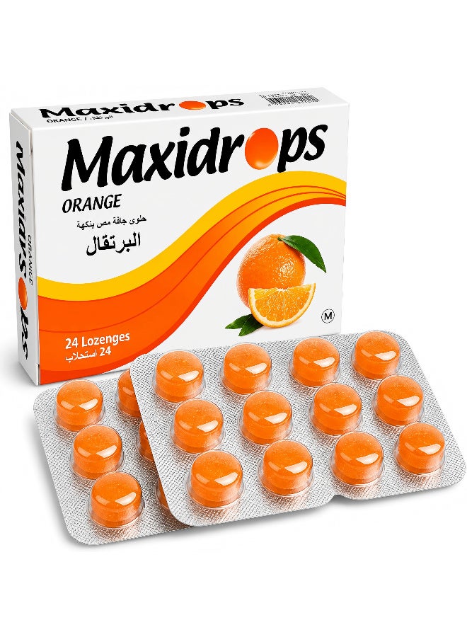 Maxidrops Orange Lozenges, 24 Lozenges | Vitamin C, Menthol, Orange Oil, Peppermint Oil, Clove Oil & Thyme Oil | Refreshing Sensation for the Throat - Image 1