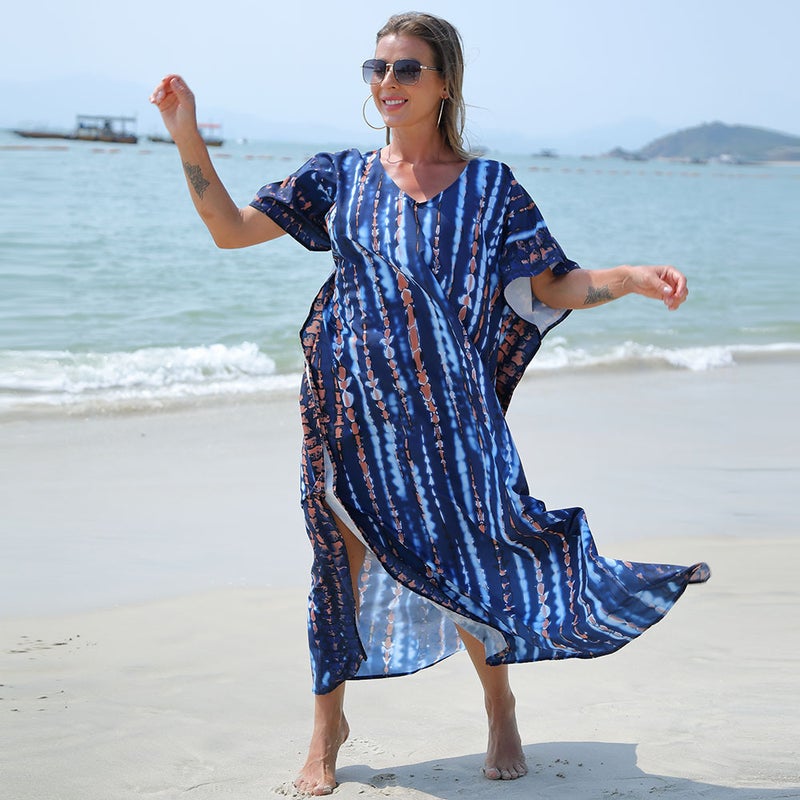 Generic 2024 European and American Beach Blouse Quick-drying Smudged Loose Large Size Vacation Robe Beach Skirt Bikini Sun Protection Shirt Deep orchid 69 