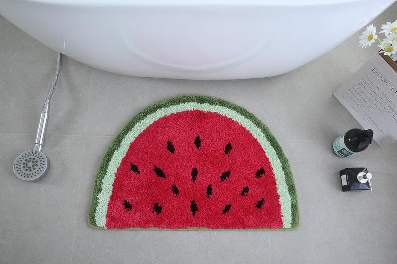 Baby Playtime Cozy Watermelon Cute Fruits Half Round Shaped Bedroom Bathroom Doorway Kitchen Floor Rug Carpet Water Absorption NonSlip mat for Kids Room 40x60CM