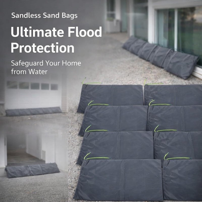 Sandless Sand Bags Flood Water Barriers, 10PCS Polyester 9.8x19.7in with Drawstring - Reusable Waterproof Lining, Durable Flood Prevention for Basement and Garage (Grey) - Image 2