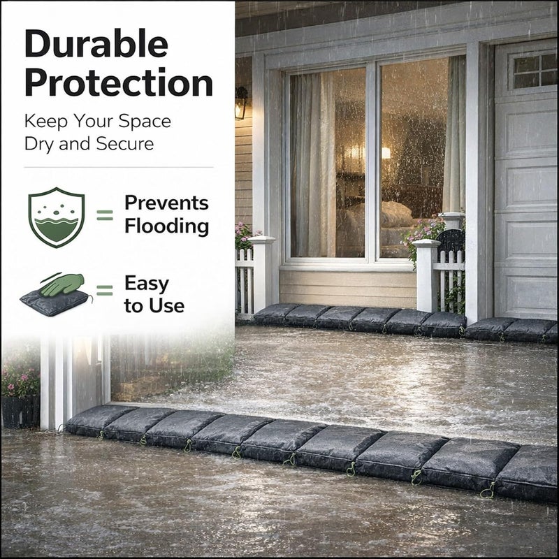 Sandless Sand Bags Flood Water Barriers, 10PCS Polyester 9.8x19.7in with Drawstring - Reusable Waterproof Lining, Durable Flood Prevention for Basement and Garage (Grey) - Image 3