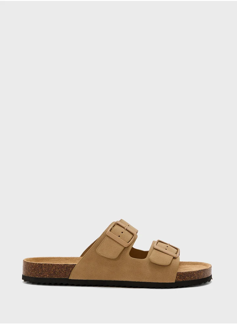 Truffle Comfy Footbed Double Strap Flat Sandal