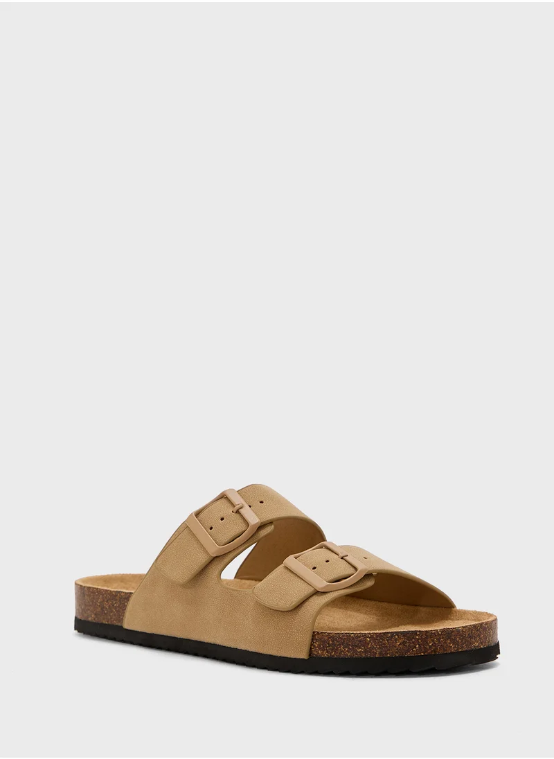 Truffle Comfy Footbed Double Strap Flat Sandal