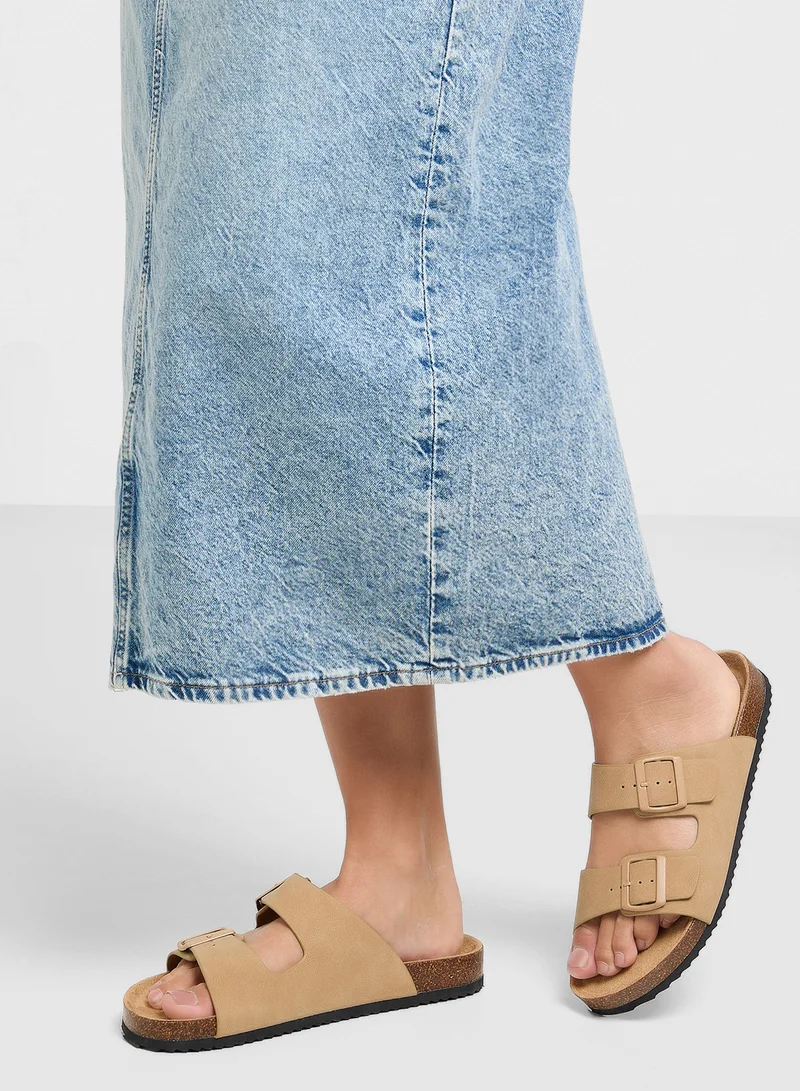 Truffle Comfy Footbed Double Strap Flat Sandal