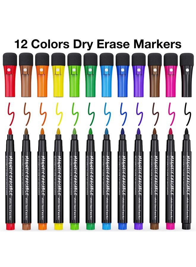 JR.WHITE Magnetic Dry Erase Markers Fine Point Tip, 12 Count Colorful White Board Markers Dry Erase Marker with Eraser Cap, Low Odor Thin Marking for Teachers, Calendar Boards, Office, School Supplies - Image 2